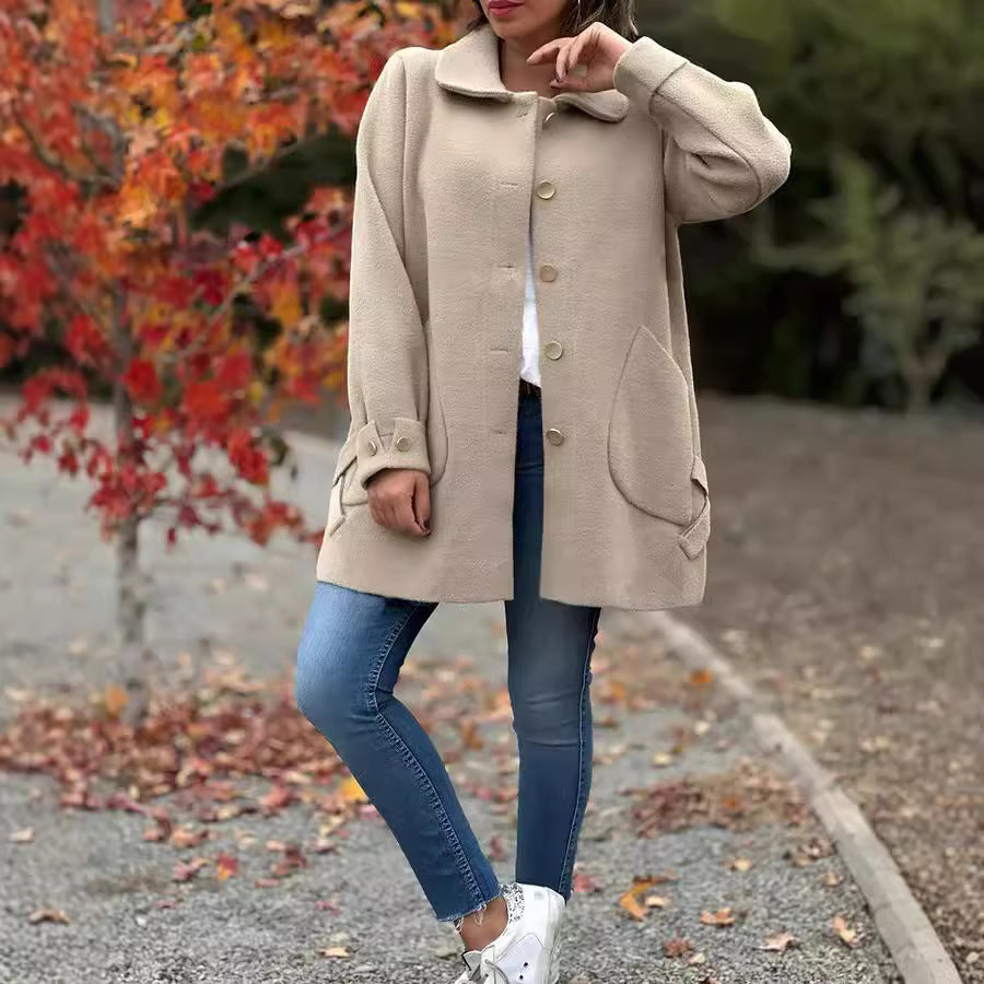 Damen gemütlicher Oversized-Mantel mit großen Taschen und Knopfdetails W&W Mode