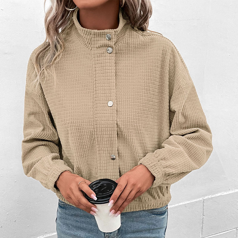 Damen lässige Kapuzenjacke aus strukturiertem Material mit Reißverschluss W&W Mode