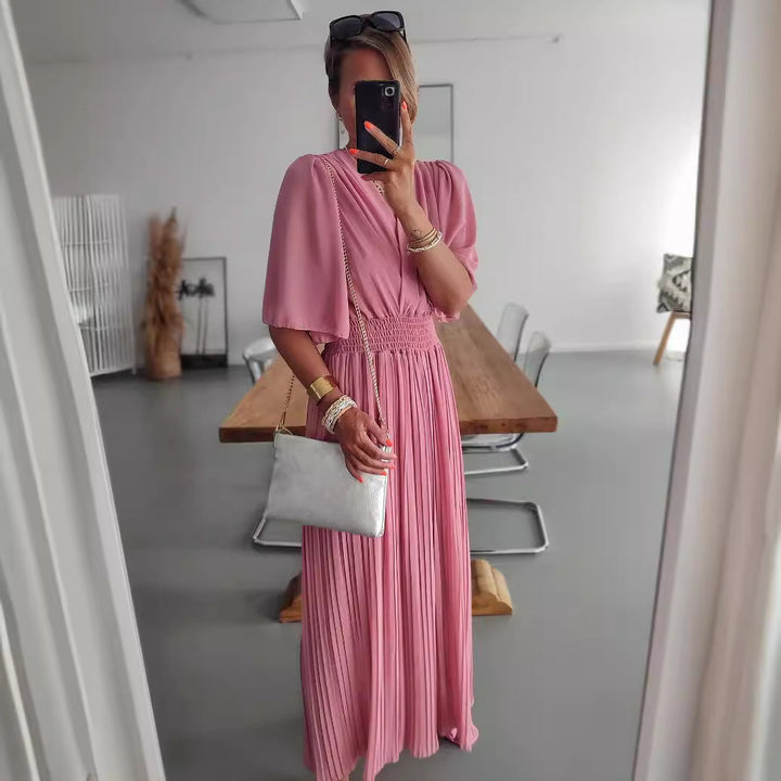 Damen Eleganter Jumpsuit mit tiefem V-Ausschnitt und voluminösen Ärmeln W&W Mode