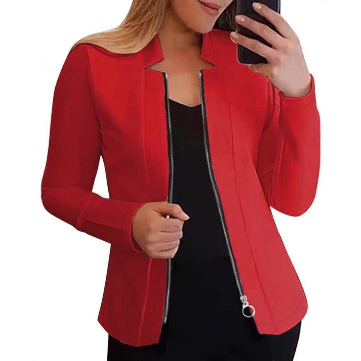 Damen modische und elegante Bikerjacke mit figurbetonendem Schnitt und hohem Kragen W&W Mode