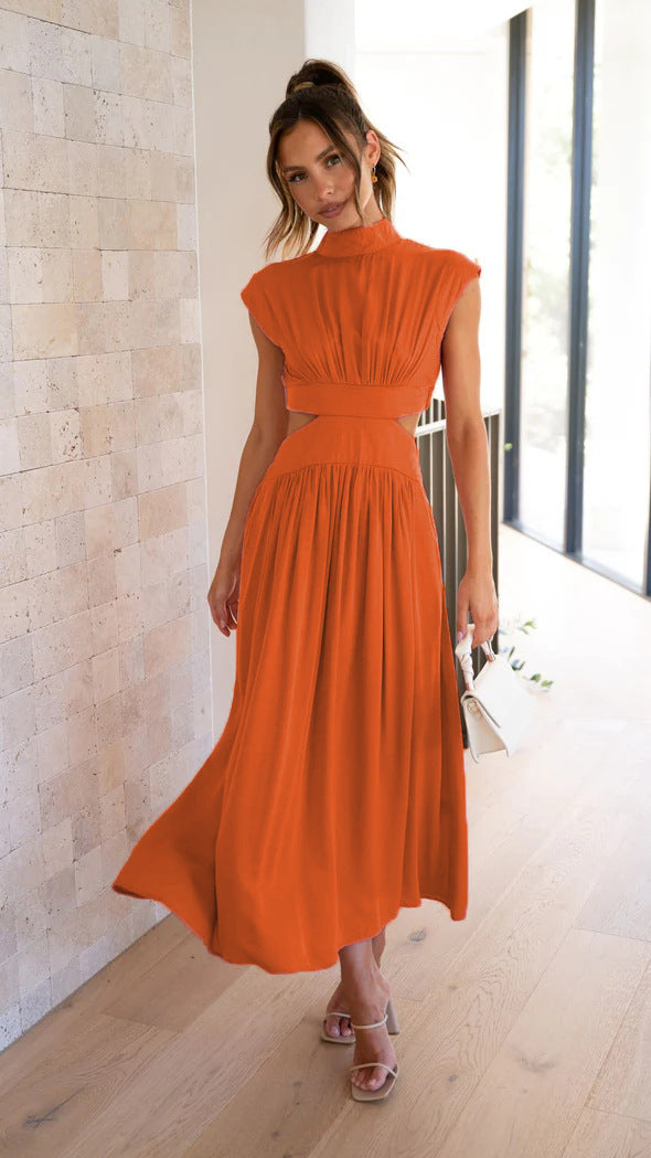 Damen elegantes Maxikleid mit hohem Kragen und seitlichen Cut-Outs W&W Mode