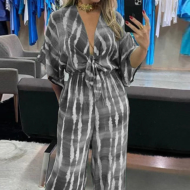 Damen Jumpsuit mit eleganten Kimono-Ärmeln und taillierbarem Bindegürtel W&W Mode