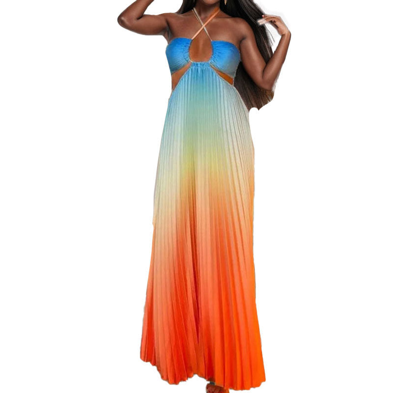 Damen Maxikleid mit Cut-Out-Details und Plisseefalten W&W Mode