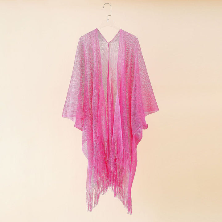Damen Fransen-Kimono aus transparenter, luftiger Struktur W&W Mode