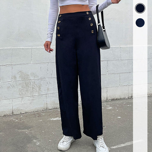 Damen Weite Hose mit dekorativen Knöpfen W&W Mode