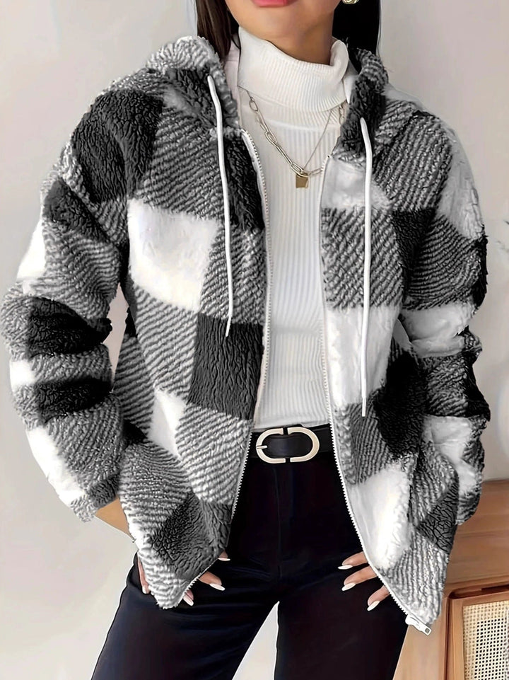 W&W Mode | Kariert Teddy Hoodie Jacke | Warm und Bequem für den Winter
