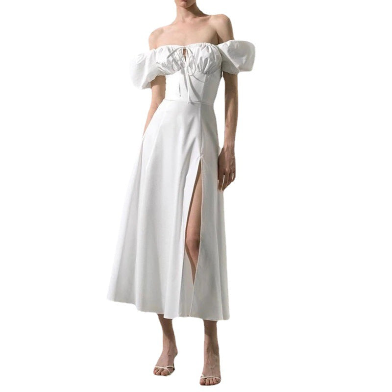 Damen Maxikleid mit schulterfreier Silhouette und raffinierten Puffärmeln W&W Mode