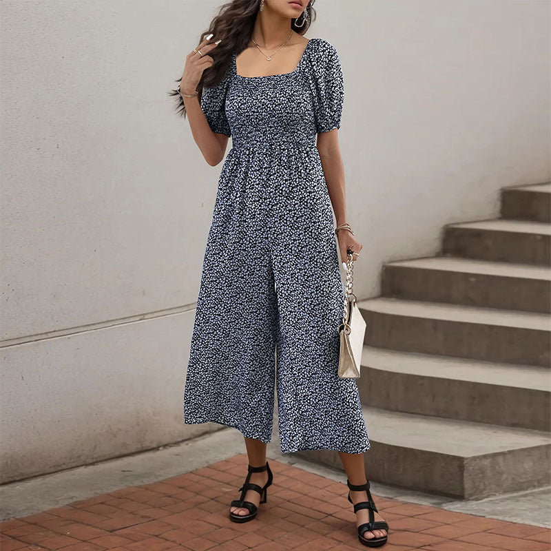 Damen Oversized Jumpsuit mit Puffärmeln und elastischem Taillenbund W&W Mode