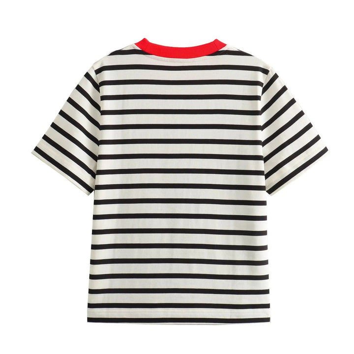 Damen Freizeit T-Shirt mit kontrastierendem Kragen und lässigem Streifenmuster W&W Mode