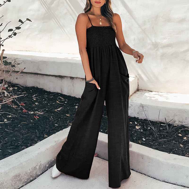 Damen Jumpsuit mit weitem Bein und elastischem Oberteil W&W Mode