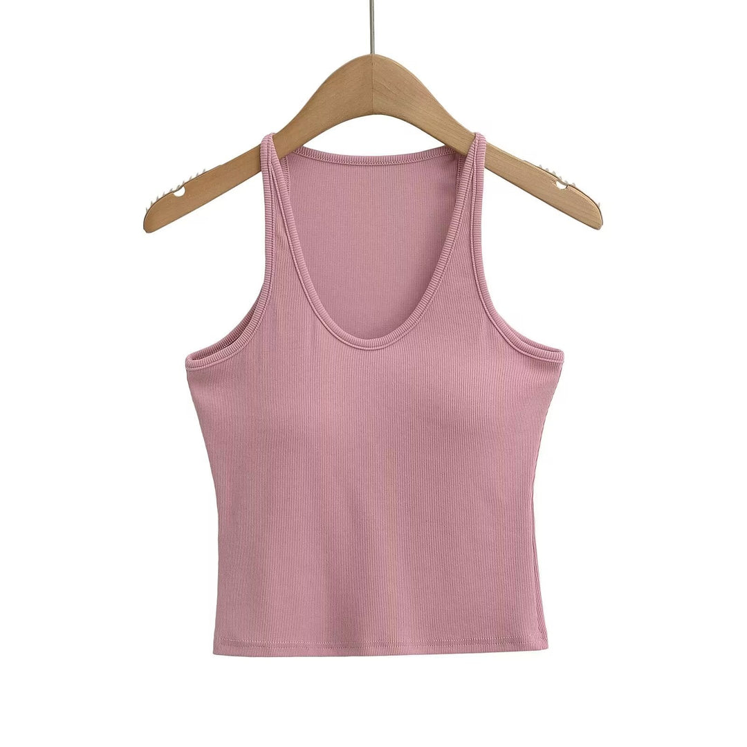 Damen ärmelloses Sporttop mit tiefem U-Ausschnitt und elastischem Material W&W Mode
