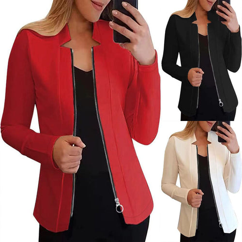 Damen modische und elegante Bikerjacke mit figurbetonendem Schnitt und hohem Kragen W&W Mode