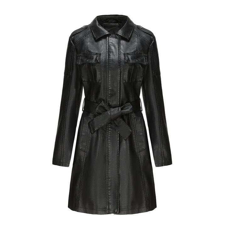W&W Mode Style - Luxuriöser Leder-Mantel mit Gürtel für anspruchsvolle Damen