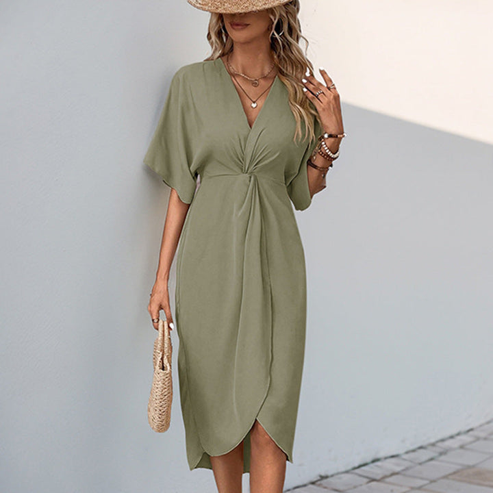 Damen Wickelkleid mit fließendem V-Ausschnitt und seitlichem Schlitz W&W Mode