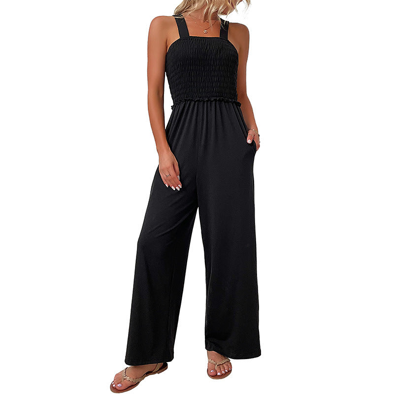 Damen Wildleder Jumpsuit mit schmalem Gummibund und eleganten Trägern W&W Mode