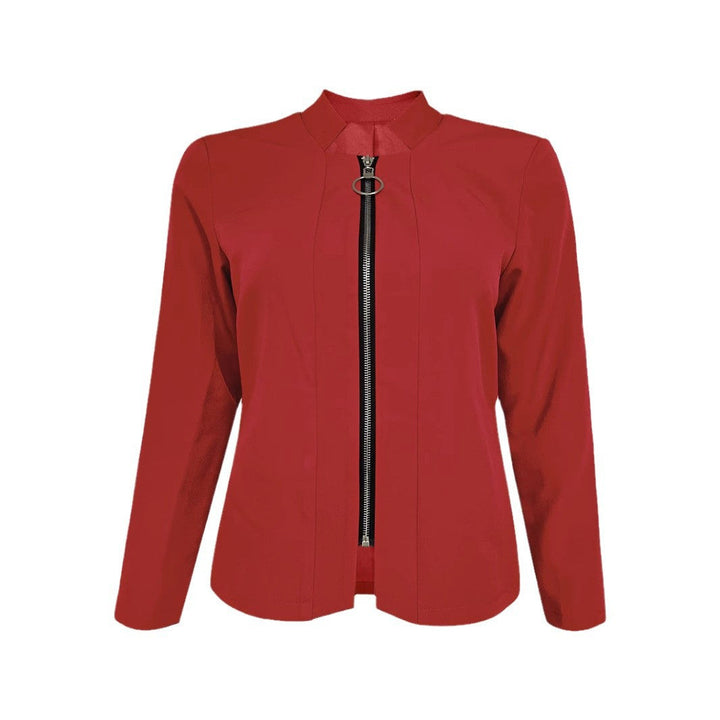 Damen modische und elegante Bikerjacke mit figurbetonendem Schnitt und hohem Kragen W&W Mode