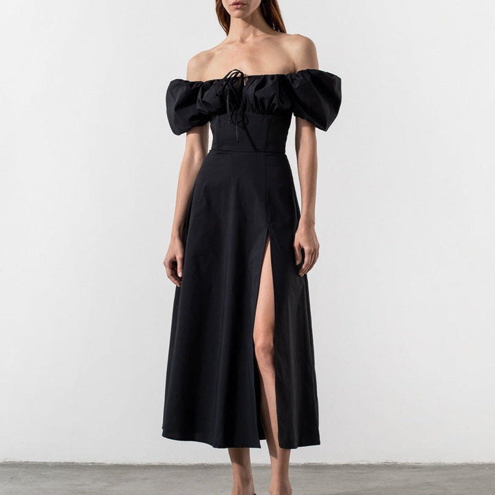 Damen Maxikleid mit schulterfreier Silhouette und raffinierten Puffärmeln W&W Mode