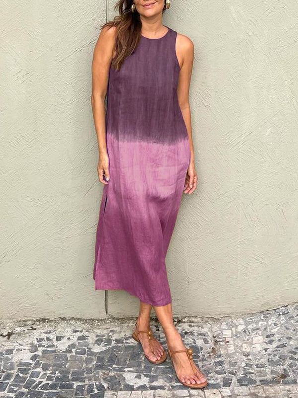 W&W Mode | Lässiges Baumwoll-Leinen Ärmelloses Gradient-Kleid