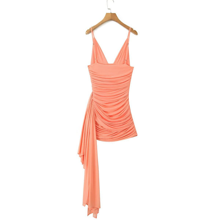 Damen ärmelloses Wickelkleid mit gerafftem Design W&W Mode