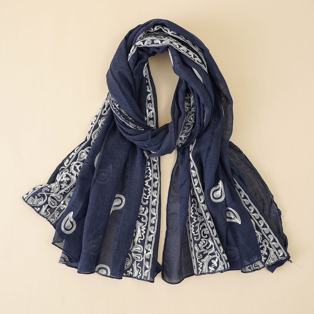 Damen eleganter Schal aus hochwertigem Chiffon mit filigraner Stickerei W&W Mode