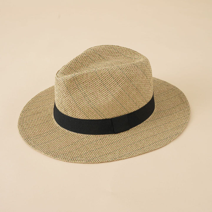 Damen Strand-Fedora-Hut aus atmungsaktivem Naturmaterial mit breiter Krempe und schickem Band W&W Mode