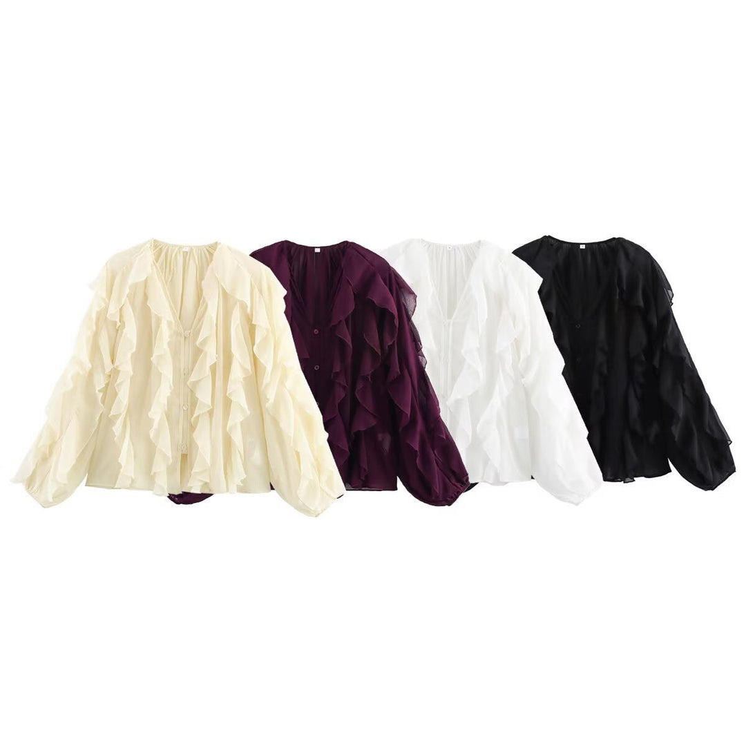 Damen Bluse mit voluminösen Rüschendetails und elegantem Schnitt W&W Mode