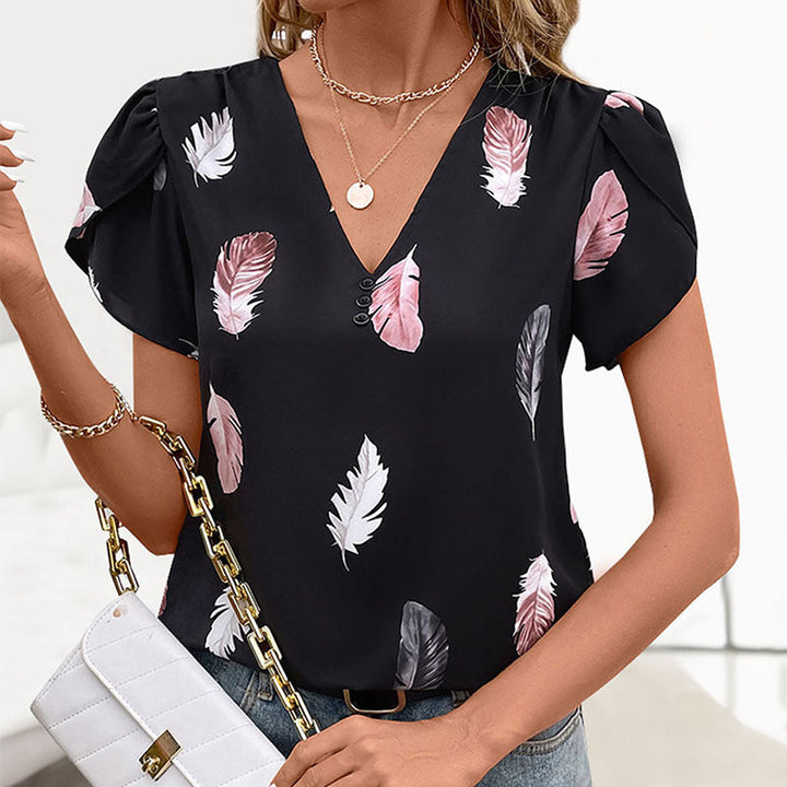 Damen Bluse mit romantischen Federmuster und Puffärmeln W&W Mode