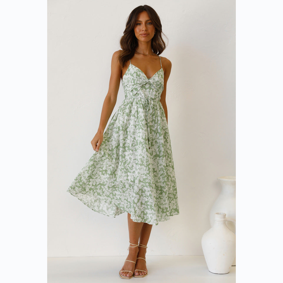 Damen Midikleid mit floralem Muster und verstellbaren Spaghettiträgern W&W Mode