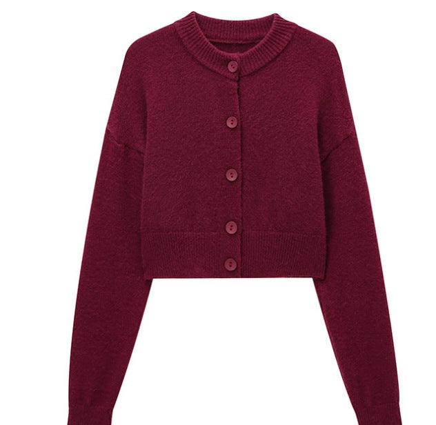 Damen kurze Strickjacke mit Knopfleiste und elegantem Rundhalsausschnitt W&W Mode