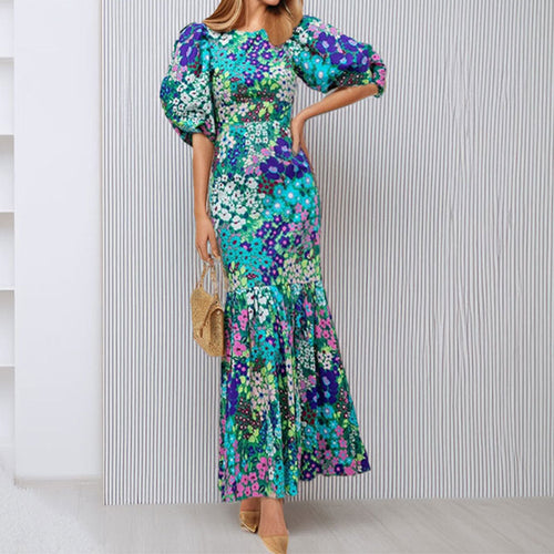 Damen Maxikleid mit voluminösen Ärmeln und eleganter Rüschendetail W&W Mode