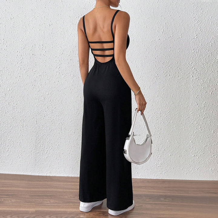 Damen legerer Jumpsuit mit schmalen Spaghetti-Trägern und fließendem Schnitt W&W Mode