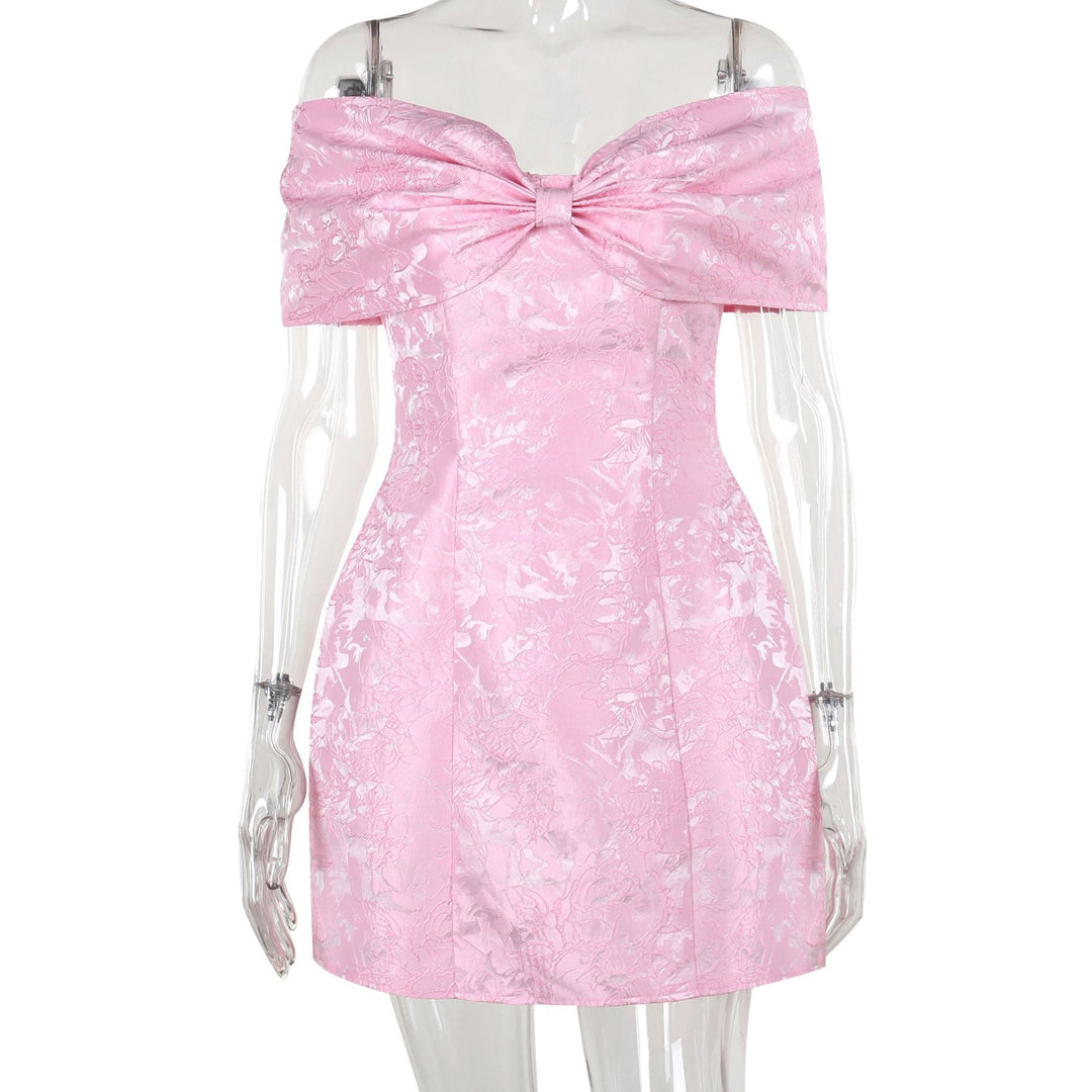 Damen Off-Shoulder Cocktailkleid mit elegantem Blumenmuster und aufwendiger Rüschenverzierung W&W Mode