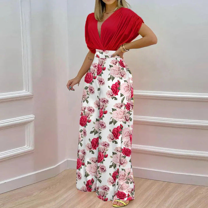 Damen Jumpsuit mit tiefem V-Ausschnitt und weitem Bein W&W Mode