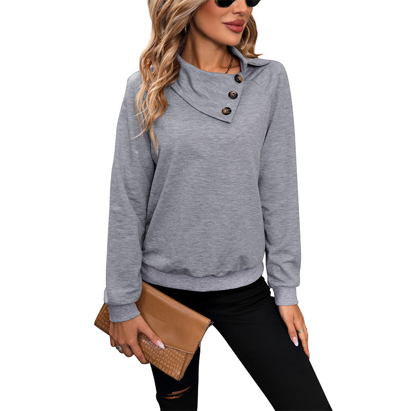 Damen bequemer Sweatshirt mit modischem Kragen und Knopfdetail W&W Mode