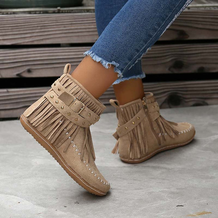 W&W Mode | Boho Stiefelette Mit Fransen Und Schnallen Für Damen