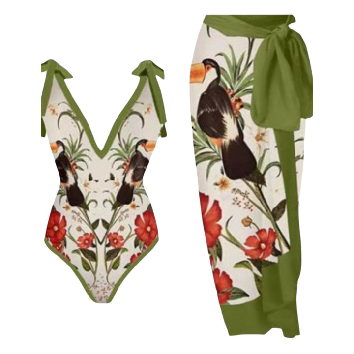 Damen Pareo mit botanischem Muster und stilvollem Bindegürtel W&W Mode