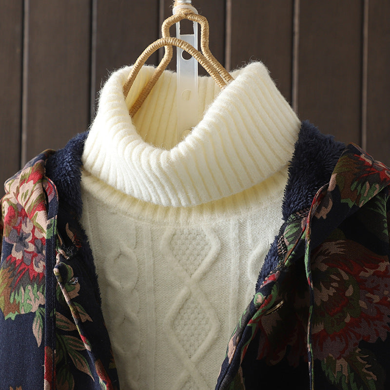 W&W Mode | Langer Mantel im Vintage-Stil mit Blumendruck