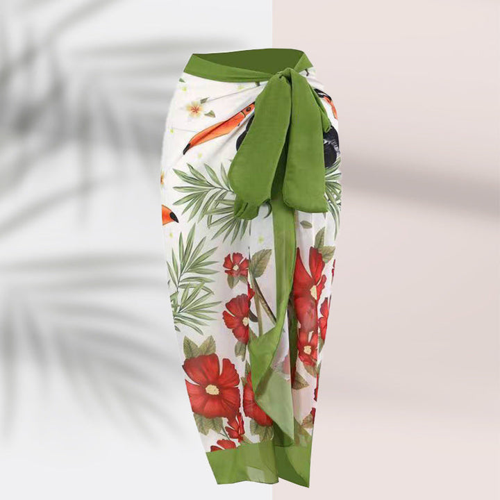 Damen Pareo mit botanischem Muster und stilvollem Bindegürtel W&W Mode