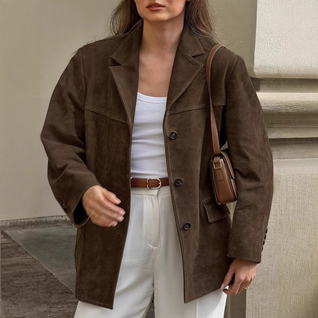 Damen elegante Wildlederjacke im modischen Oversized-Stil W&W Mode