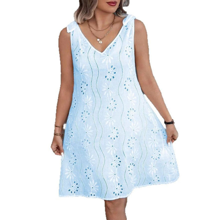 W&W Mode | Besticktes Hohles Schnür-Ärmelloses V-Ausschnitt Kleid