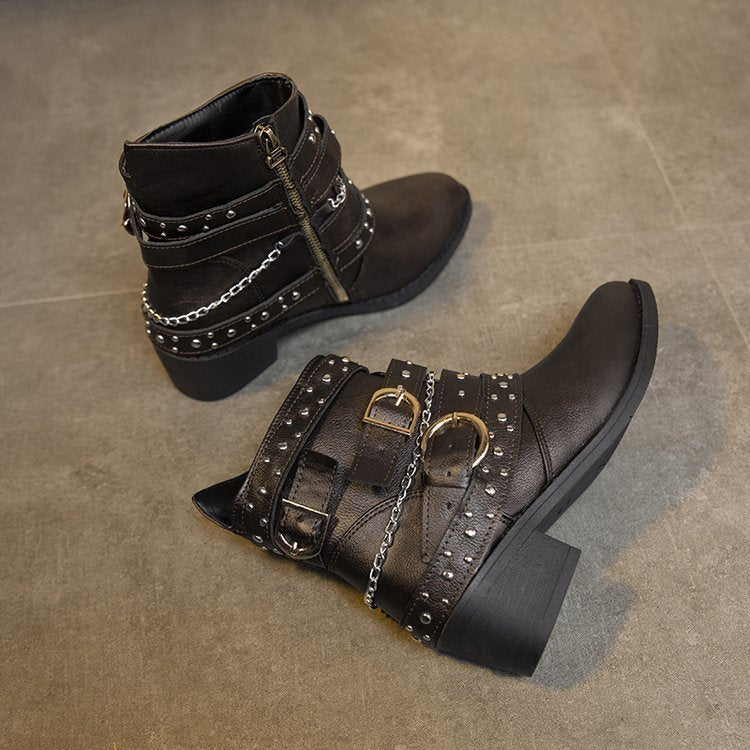 Damen Stiefeletten mit modischem Riemen-Design und dekorativen Akzenten W&W Mode