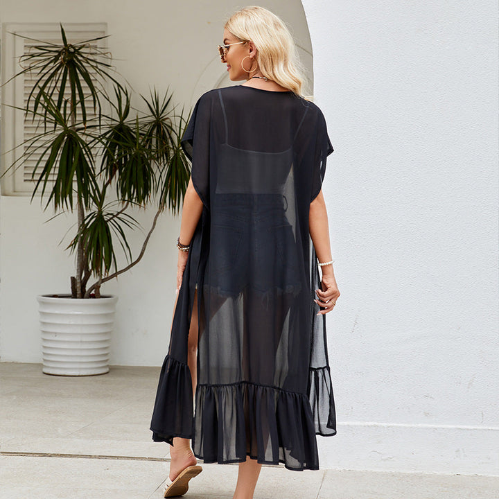 Damen Transparenter Kimono-Überwurf mit eleganten Fransen W&W Mode