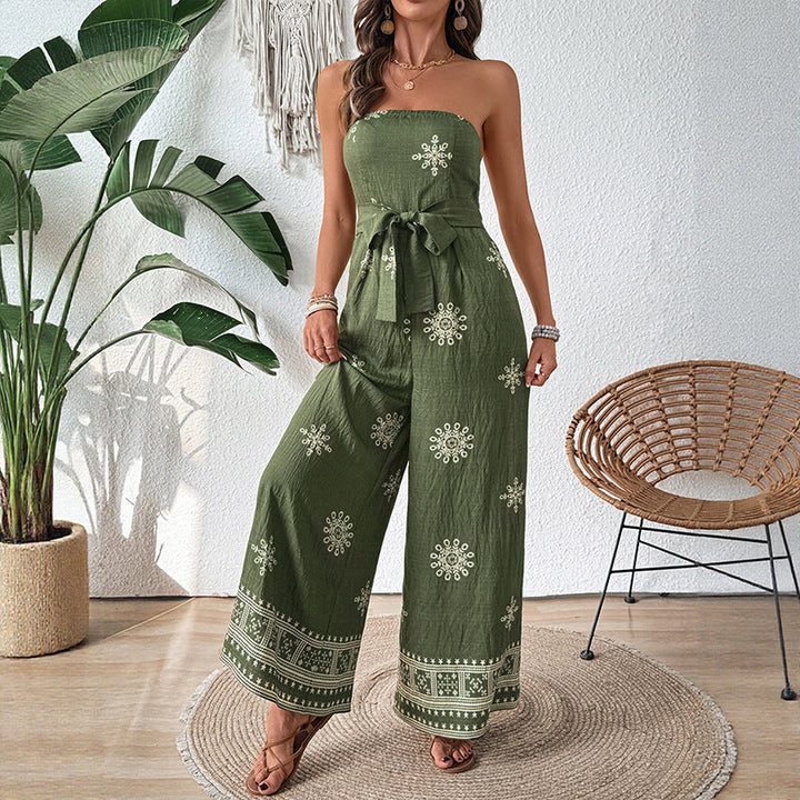 Damen Jumpsuit mit schulterfreiem Design und elegantem Bindegürtel W&W Mode