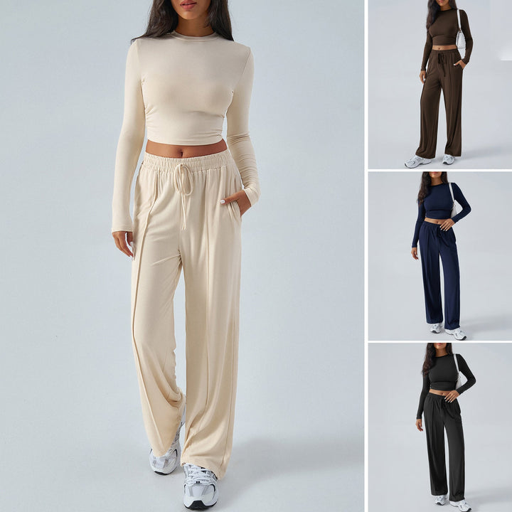 Damen lässiges Zweiteiler-Set mit weitem Oberteil und elastischen Hosen W&W Mode