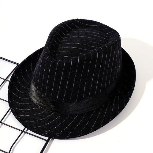 Damen eleganter Fedora-Hut mit gestreiftem Design und modischem Samtband W&W Mode