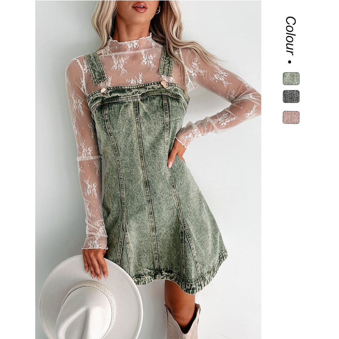 Damen Jeanskleid mit verstellbaren Trägern und modernem Schnitt W&W Mode