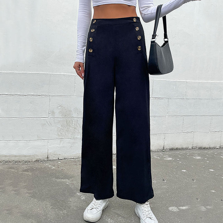 Damen Weite Hose mit dekorativen Knöpfen W&W Mode