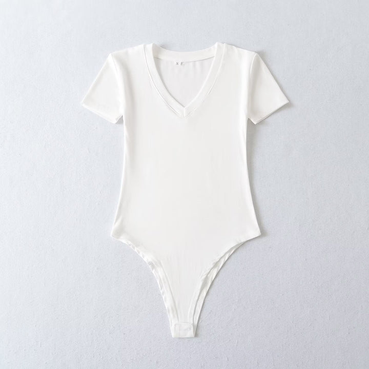 Damen Body mit tiefem V-Ausschnitt und kurzärmligem Design W&W Mode