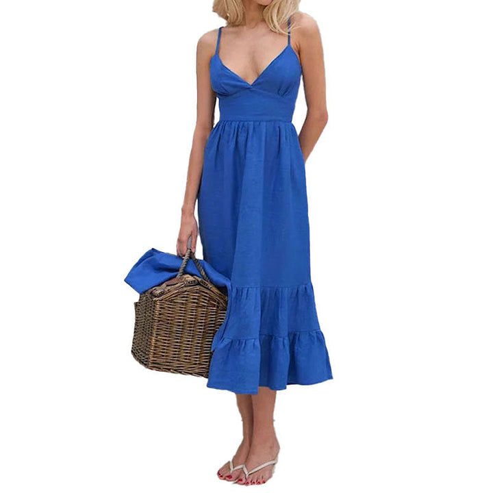 Damen Midikleid mit elegantem V-Ausschnitt und lässigem Rüschensaum W&W Mode