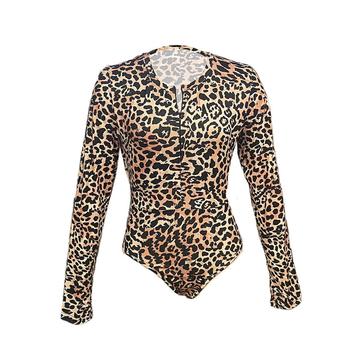 Damen Langarm Body mit aufregendem Leopardenmuster W&W Mode